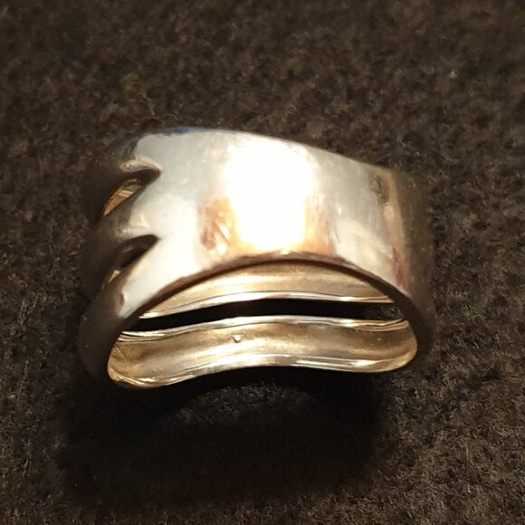Rare Bold Vintage Sterling Silver Overlapping Waves Modernist Statement Ring - Picture 7 of 15